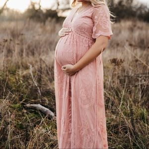 Pink lace maternity dress